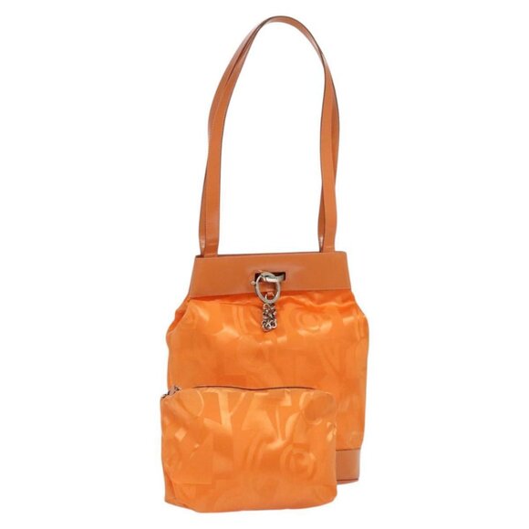 Salvatore Ferragamo Shoulder Bag Nylon Leather Orange Auth 101087 - Picture 1 of 15